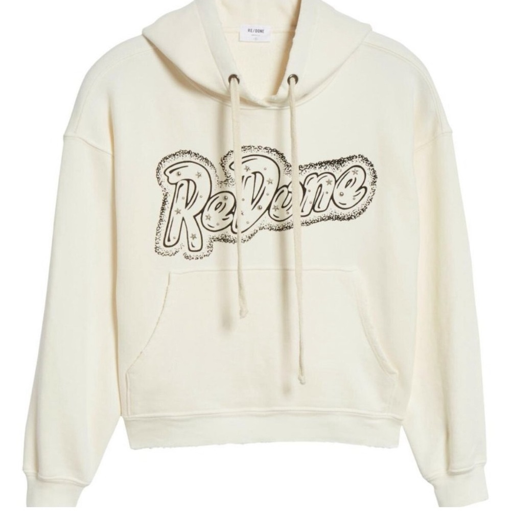 RE/DONE Doll Studded white cropped hoodie